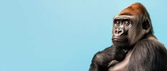 Close-up portrait of a thoughtful gorilla.