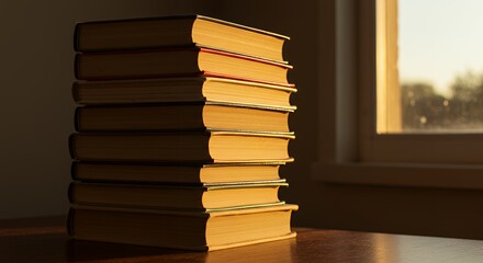 Stacked Book by Window Light