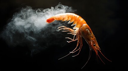 Fototapeta premium Shrimp with smoke effect on black background.