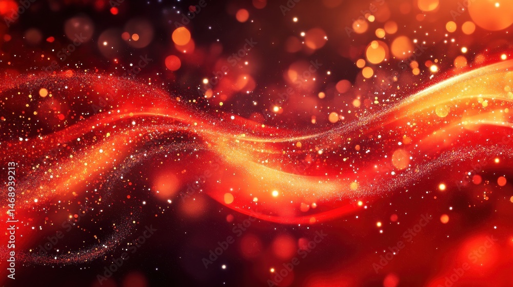 Poster abstract red digital wave with glowing particles.