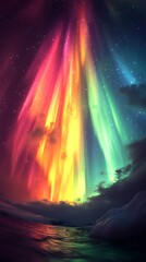 Naklejka premium Northern Lights Over Arctic Ocean Ice Glow High Resolution Illustration
