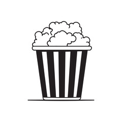 Popcorn in striped bucket line art vector illustration