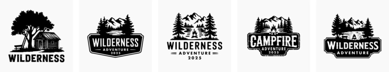 Set of adventure retro vintage vector logo, hiking logo, badge logo, wild nature logo.