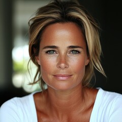 Naklejka premium Close-up Portrait of a Confident Woman with Natural Beauty and Expression
