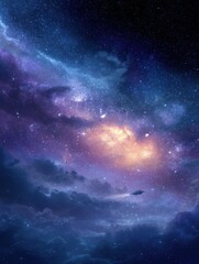 Obraz premium Space Journey Across the Vibrant Galaxy Filled With Stars and Celestial Wonders During a Cosmic Adventure Generative AI