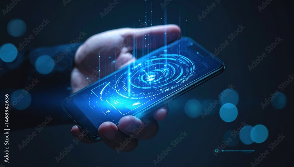 Poster interacting with future technology digital environment mobile device virtual experience handheld vie