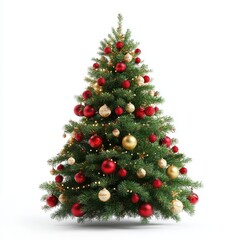Majestic Decorated Christmas Tree Isolated on White Background