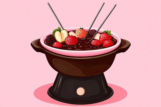 chocolate fondue with fruit, pink setting clip art preview