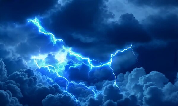 Electric Blue Storm: Dramatic Lightning Bolt in Cumulonimbus Clouds