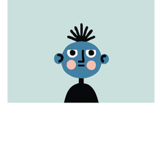 Tribal monster alien creature, character design as vector illustration in cute and funny style for kids, blue, green, black, minimalist simple 2d drawing with retro vintage theme