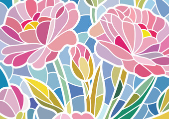 Stained glass floral design,  white border pattern, suitable for background, wallpaper and print materials.