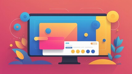 Obraz premium Desktop Monitor Displaying Colorful Abstract Interface Concept