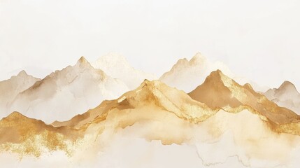 Mountain background vector. Minimal landscape art with watercolor brush and golden line art texture. Abstract art wallpaper for prints, Art Decoration, wall arts and canvas prints. illustration , no 