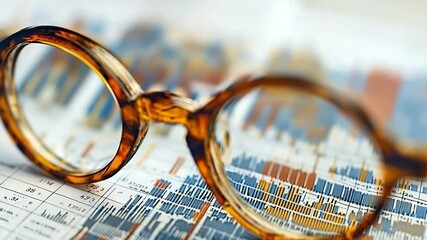 Focused Vision: A pair of eyeglasses sits atop a financial chart, highlighting clarity and precision within complex data. It's a visual representation of focused analysis and strategic planning.