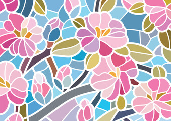 Stained glass floral design,  white border pattern, suitable for background, wallpaper and print materials.