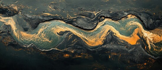 Fototapeta premium Abstract River Art Black and Gold