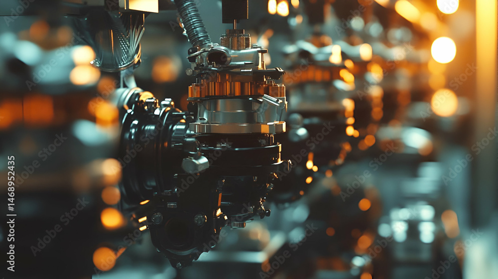 Poster close up of automated industrial machinery in a factory setting