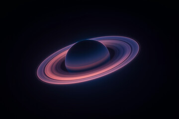 Photograph of Saturn, in other-worldly purple and pink hues of color.