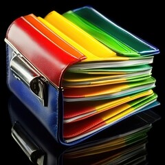 Colorful Leather Wallet with Vibrant Rainbow Design and Texture