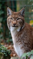 Obraz premium Eurasian Lynx Portrait in Natural Habitat, Eye Contact, Wildlife