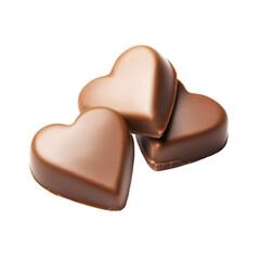 Two heart-shaped chocolates perfectly arranged together on a white background symbolizing love and sweetness isolated on transparent background..