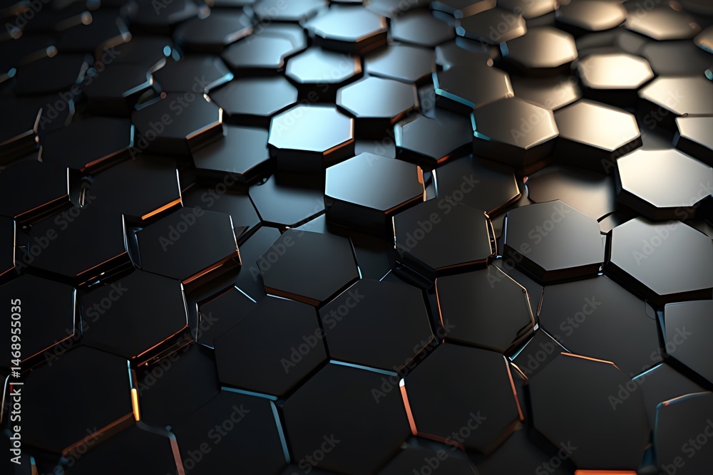 Poster blue abstract background shows a hexagonal pattern with a technology design featuring a blue honeyco