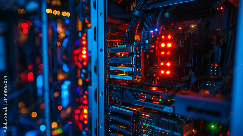 Poster close-up of illuminated server components