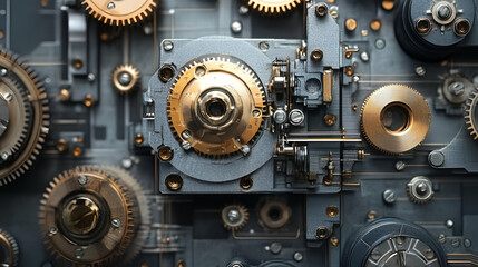 Close-Up of Intricate Gold and Grey Metal Gears