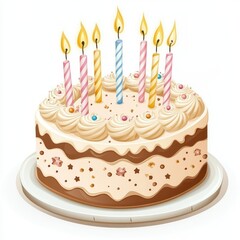 Colorful Birthday Cake with Candles for Celebration or Party