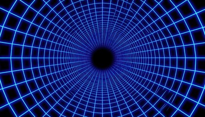 Fototapeta premium A mesmerizing blue grid tunnel, creating a sense of depth and infinity against a black background, evoking feelings of motion and exploration