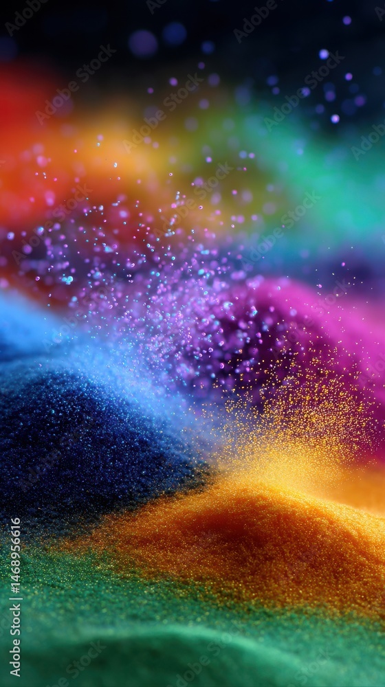 Poster vibrant layers of colorful powder create dynamic abstract design with glitter and bokeh effects for 
