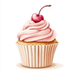 Delicious Cupcake with Cherry Topping and Swirled Frosting