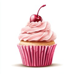 Sweet Pink Cupcake with Cherry on Top Perfect for Dessert Lovers