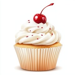 Delicious Vanilla Cupcake with Whipped Cream and Cherry on Top