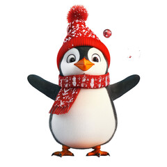 Fototapeta premium Cheerful penguin setting New Year goals while celebrating with festive decorations on a transparent background, Penguin with New Year Goals on transparent background