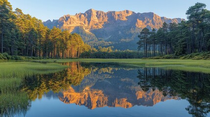 Naklejka premium Majestic Mountain Reflection in a Serene Lake