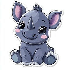 Fototapeta premium Cute, cartoon rhinoceros illustration, digitally rendered, in a cheerful style.