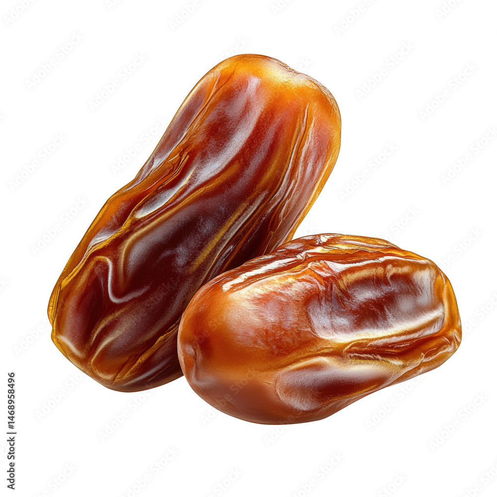 Poster two fresh medjool dates displayed on a black background highlighting their natural sweetness and uni