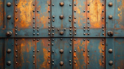 Fototapeta premium Rustic Metal Texture: Weathered Steel Panels with Rivets