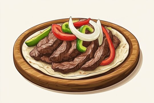 fajitas on wooden plate with colorful vegetables clip art preview