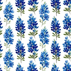 Fototapeta premium Seamless pattern of Texas bluebonnet flowers in cobalt and indigo