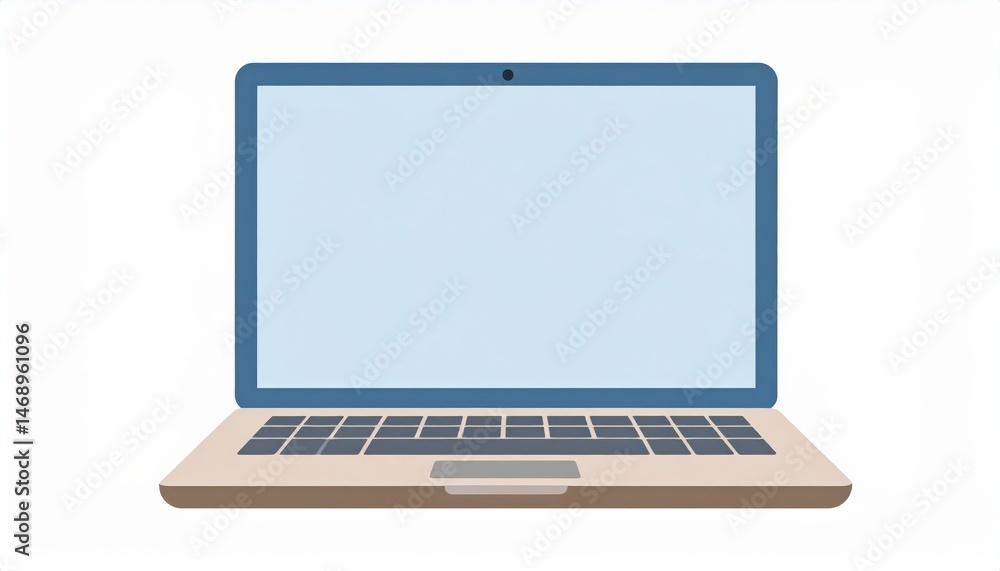 Poster a minimalist illustration of an open laptop with a blank screen, showcasing a simple design ideal fo