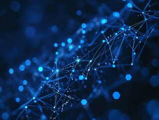 Blue Abstract Digital Network with Connecting Dots and Lines