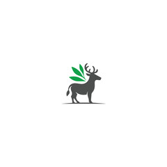 Elegant Deer Ass with Leaves Logo with whit background. 