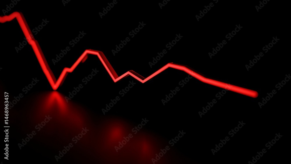 Poster visual representation of a declining trend: a red line graph depicting decrease over time against a 