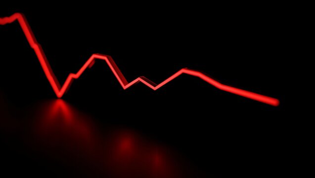 Visual Representation of a Declining Trend: A Red Line Graph Depicting Decrease Over Time Against a Dark Background
