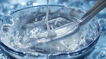 Whipped cream or milk splashing in a glass bowl