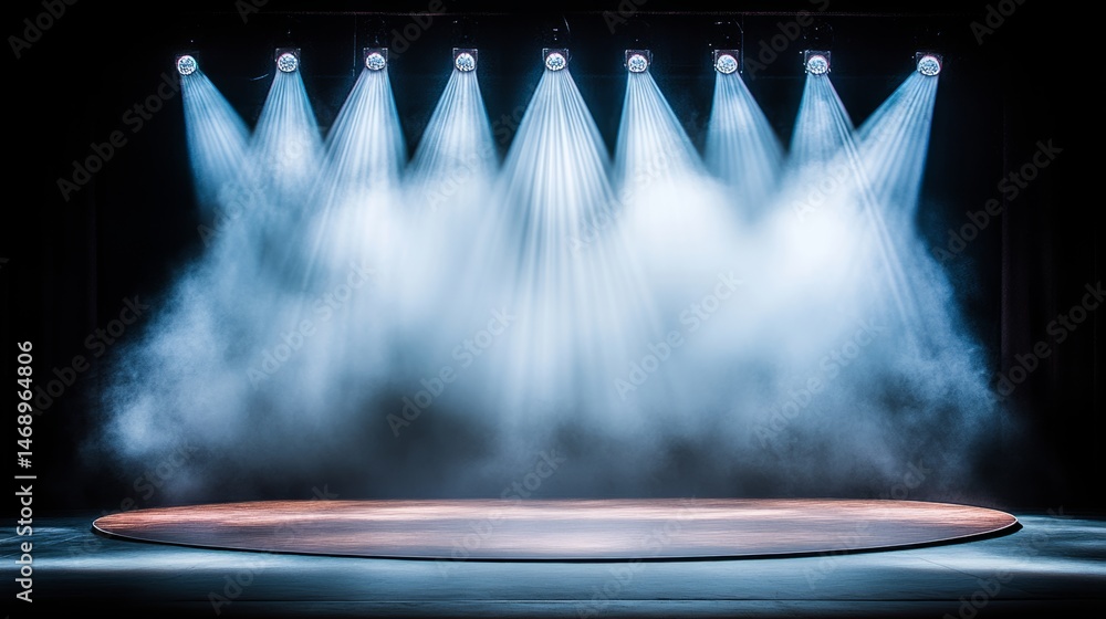 Aufkleber stage with a spotlight on it. the stage is empty and the lights are on. the lights are on in a way t