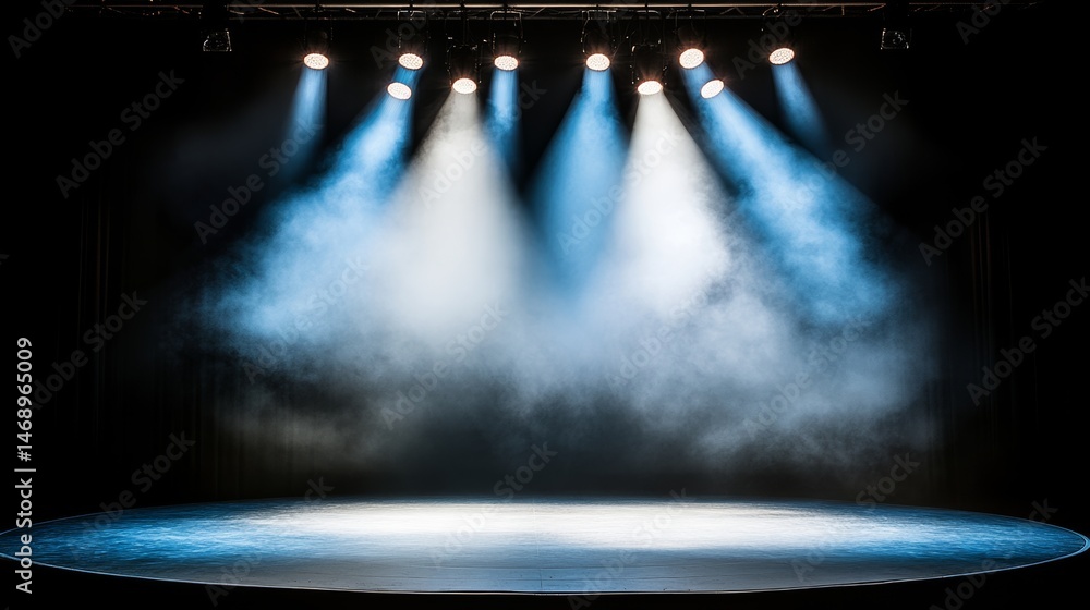Aufkleber stage with blue lights and a foggy atmosphere. the blue lights are arranged in a way that creates a 