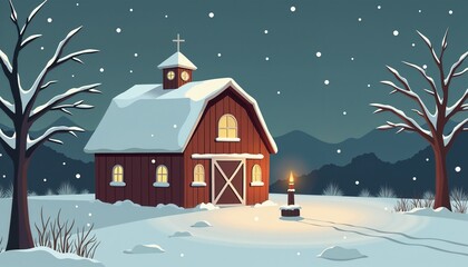 Fototapeta premium snowy barn night